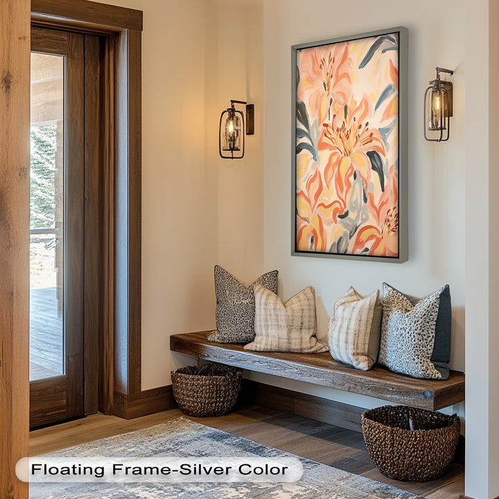 Sunlit Lilies – Abstract Coral Flower Oil Painting
