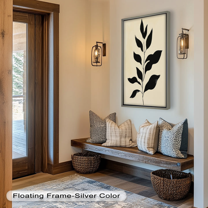 Black Botanical Minimalism – Monochrome Oil Painting