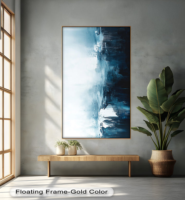 Midnight Fjord – Deep Blue Abstract Oil Painting