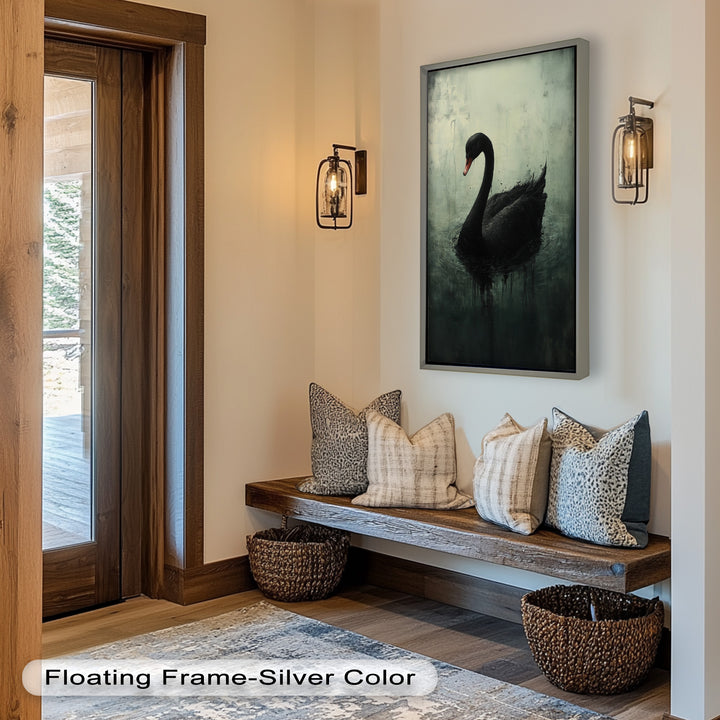 Solitary Grace – Moody Black Swan Oil Painting