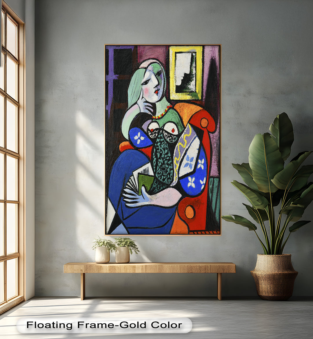 Abstract Woman Reading on Red Armchair - Picasso Oil Painting