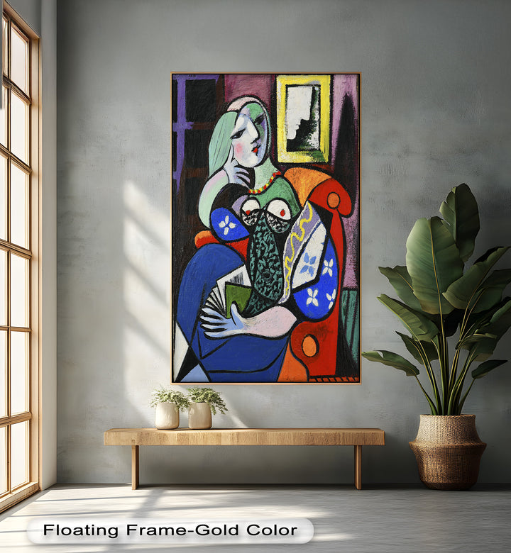 Abstract Woman Reading on Red Armchair - Picasso Oil Painting