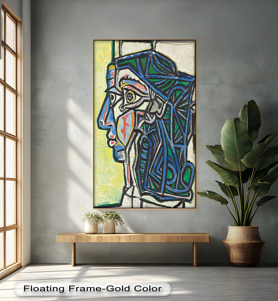 Geometric Portrait with Cyan and Emerald Tones - Picasso Oil Painting