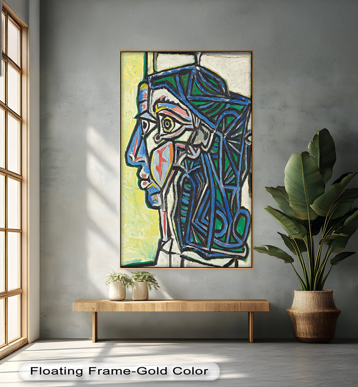 Geometric Portrait with Cyan and Emerald Tones - Picasso Oil Painting