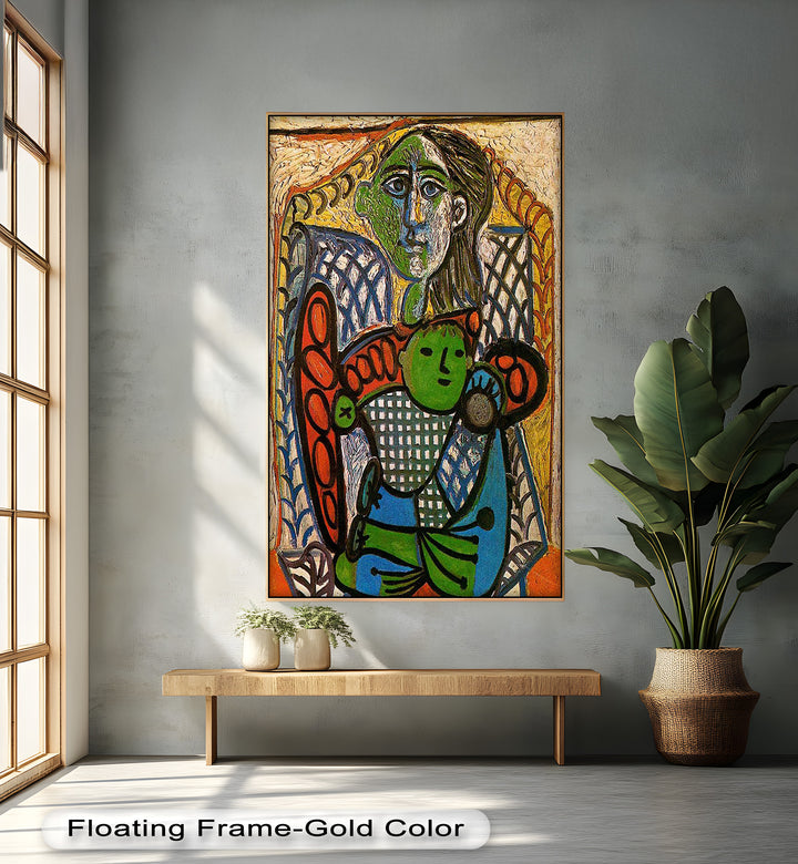 Green Embrace – Mother and Child Picasso Oil Painting