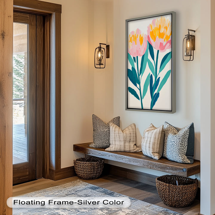 Sunburst Peonies – Modernes Boho-Blumenölgemälde
