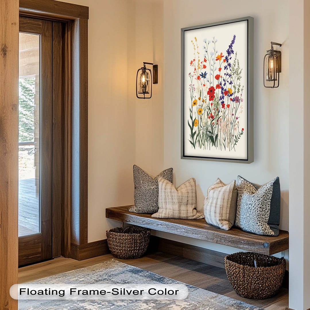 Wild Meadow Bloom – Farbenfrohes botanisches Ölgemälde im Boho-Stil