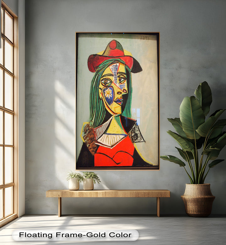 Solar Veil – Cubist Portrait of a Woman in Red Hat Oil Painting