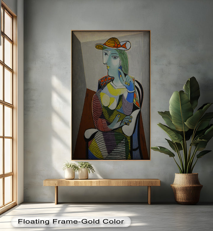 Striped Thoughts – Colorful Woman in Hat Picasso Oil Painting