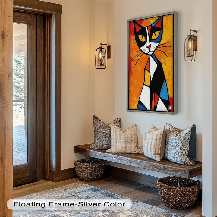 Geometrische Katze in kräftigen Farben – Picasso-Ölgemälde