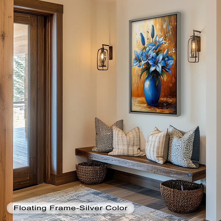 Azure Blossoms in a Blue Vase – Flower Oil Painting