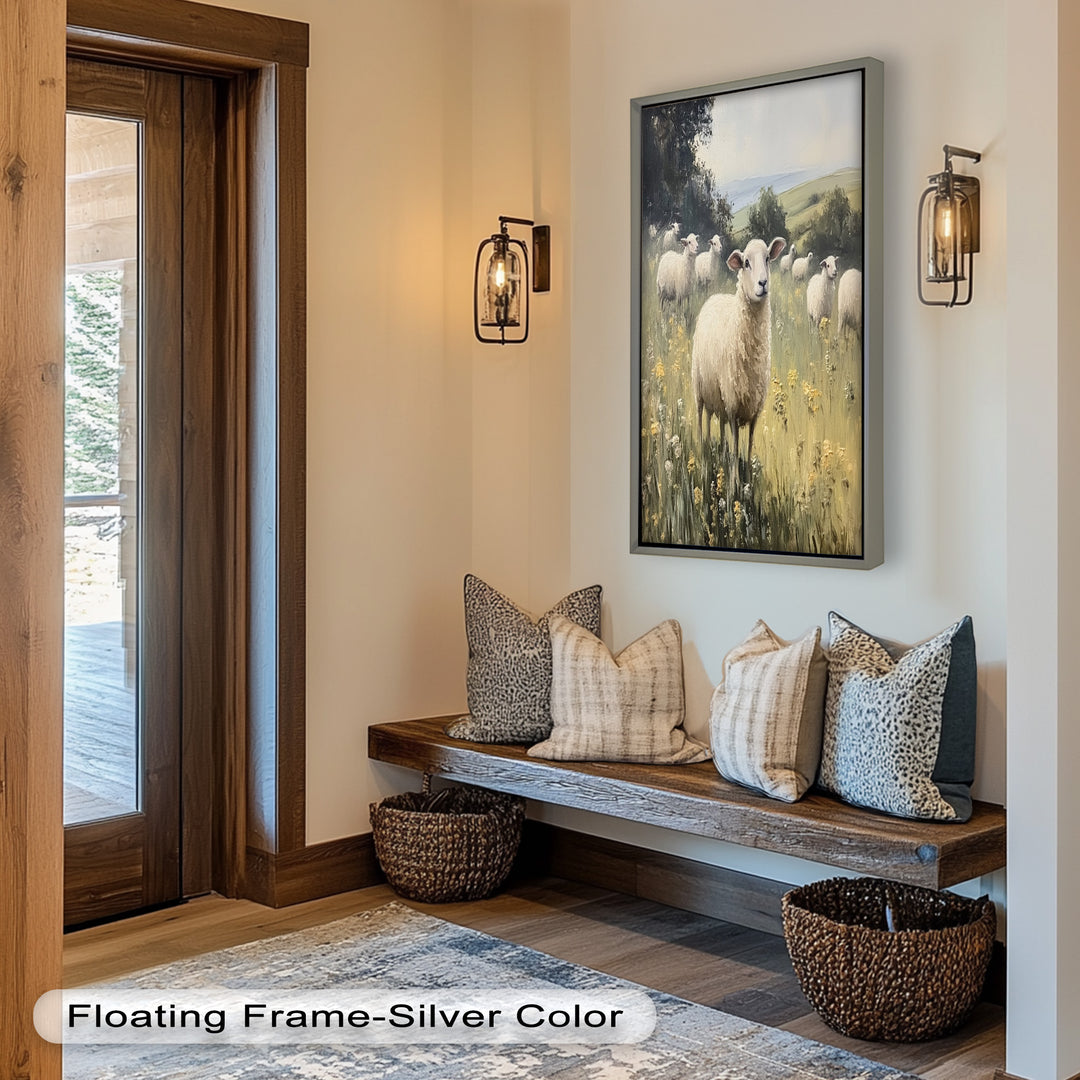 Sheep in Spring Meadow – Pastoral Oil Painting