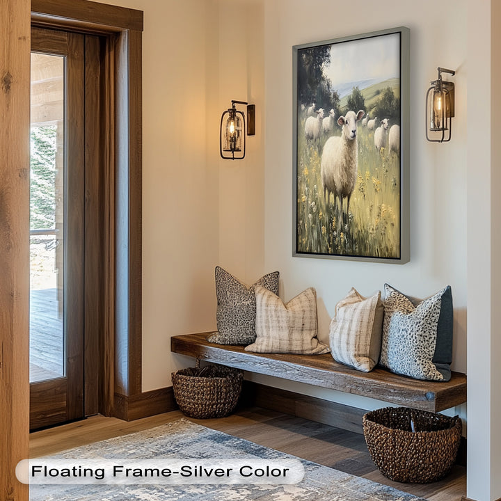 Sheep in Spring Meadow – Pastoral Oil Painting