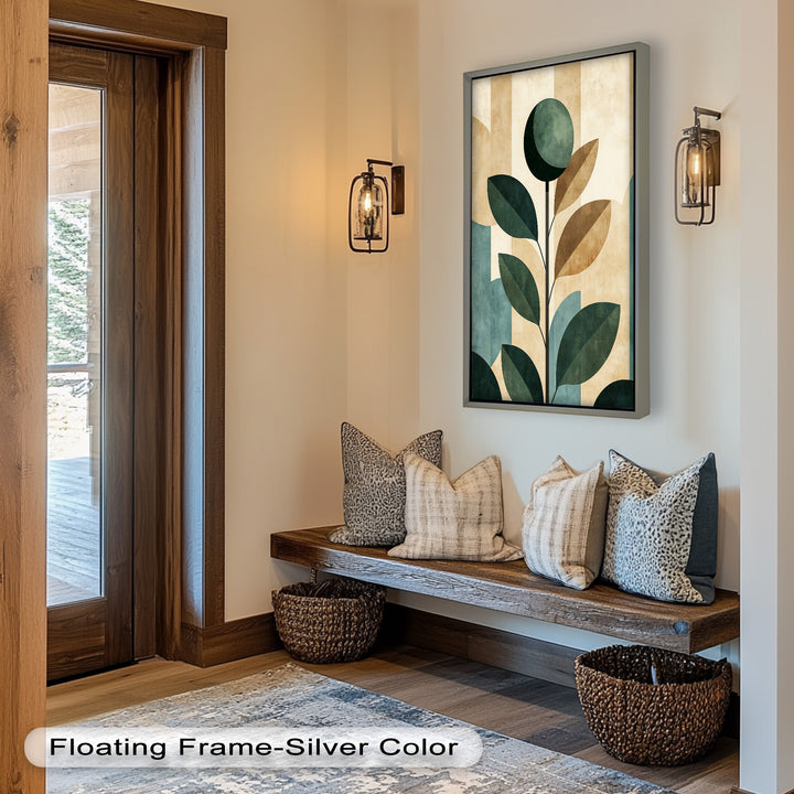 Geometric Botanical – Mid-Century Modern Leaf Oil Painting