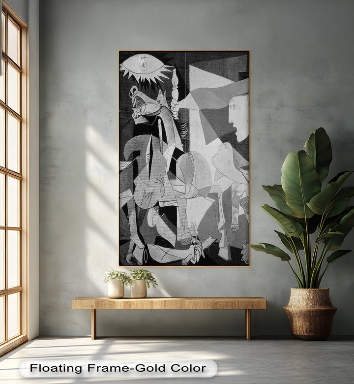 Echoes of War – Black & White Cubist Masterpiece Oil Painting