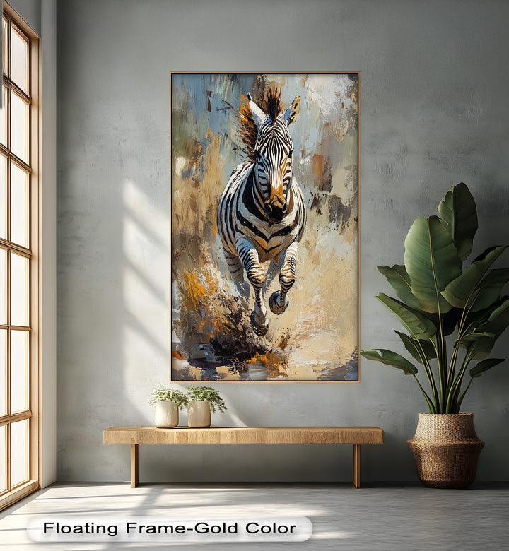 Galoppierendes Zebra in Bewegung - Tierölgemälde