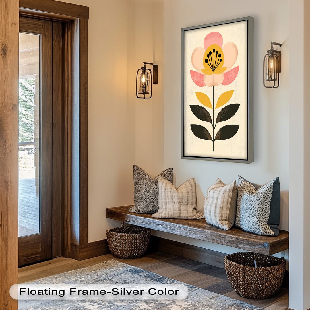 Mid-Century Bloom – Retro Floral Minimalist Wall Art Oil Painting