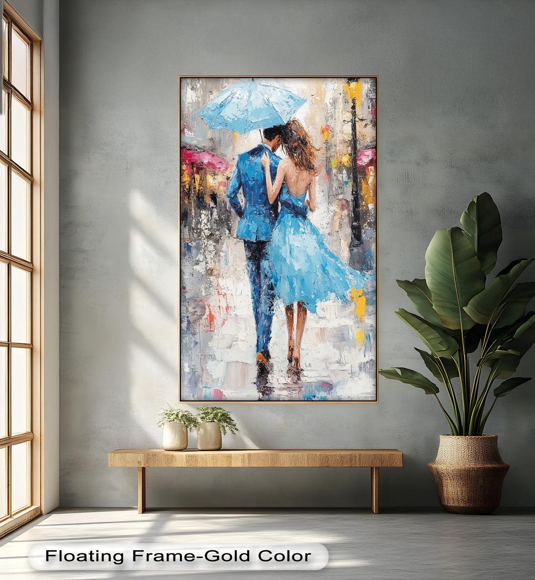 Forever in the Rain – Romantic Couple Love Oil Painting