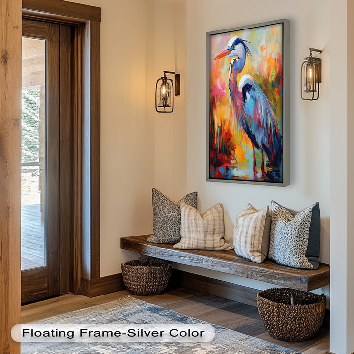 Colored Heron in Abstract Color Splash – Animal Oil Painting