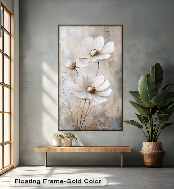 Soft Ivory Florals in Warm Neutrals - Flower Oil Painting