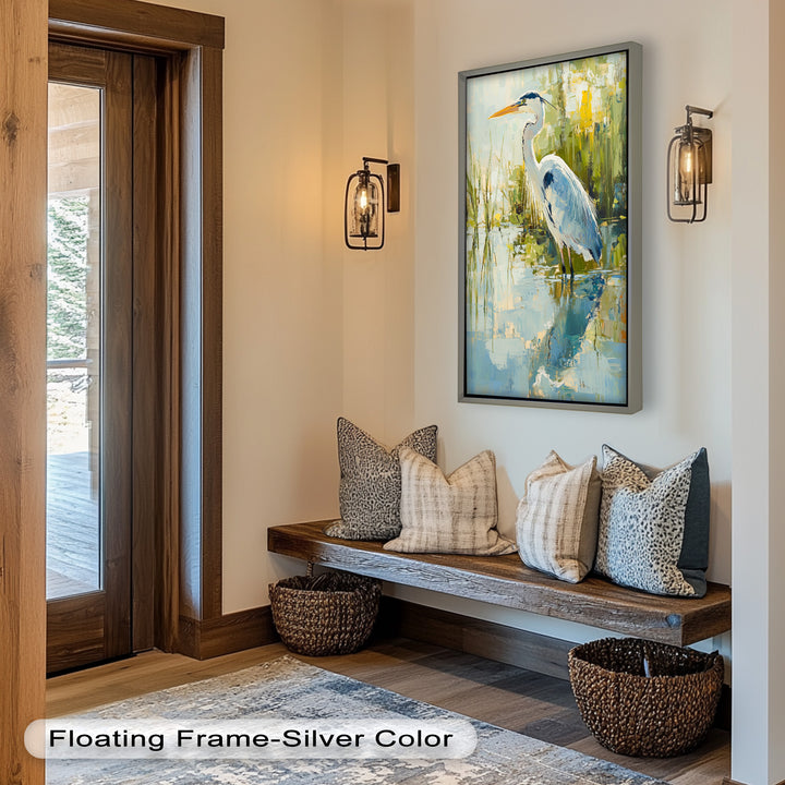 Reflections of Grace – Heron in Wetlands Oil Painting