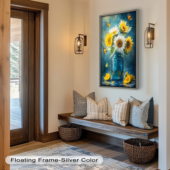 Sun-Kissed Radiance – Sunflowers in Blue Jar Flower Oil Painting