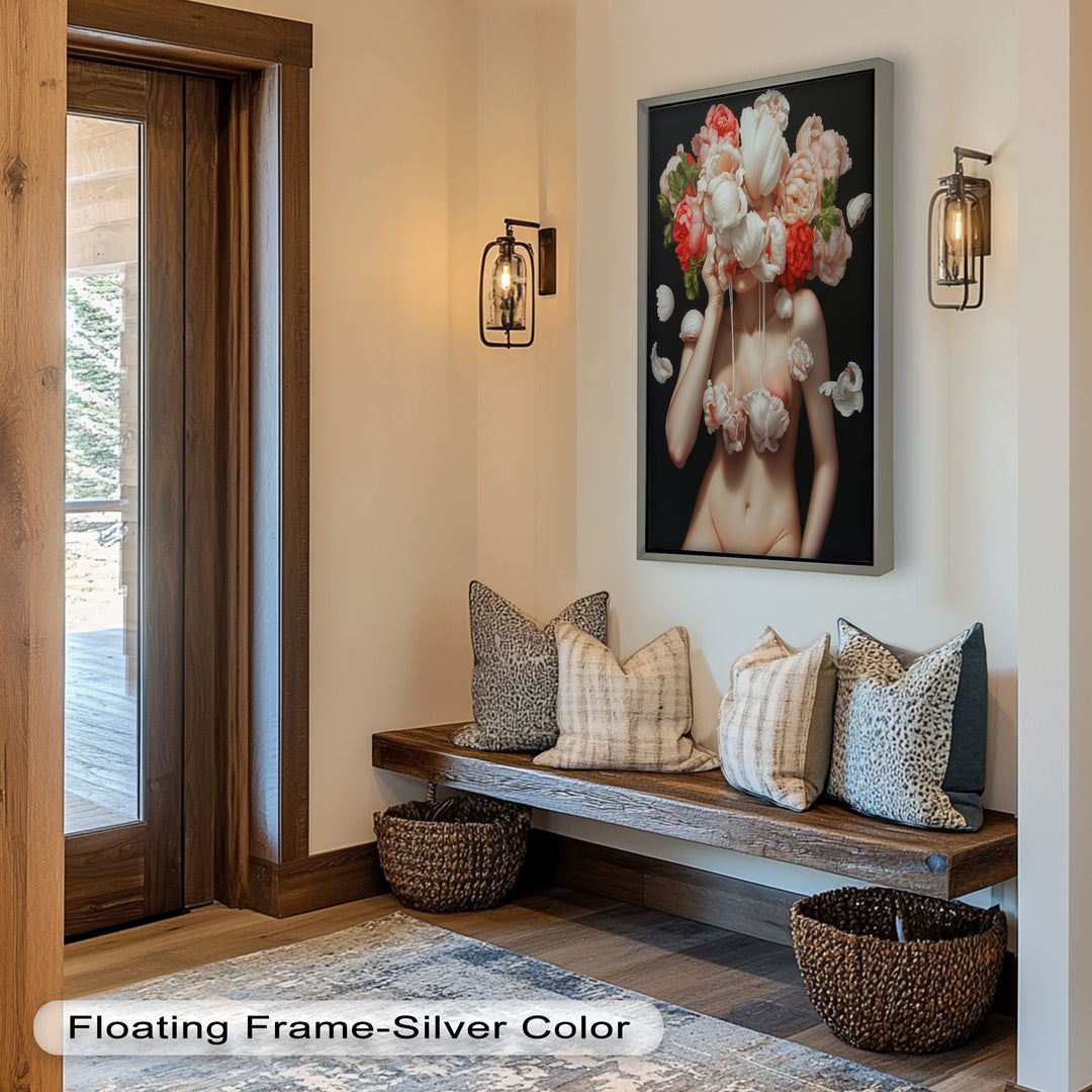 Bloomveil – Surreal Nude with Cascading Petals Oil Painting