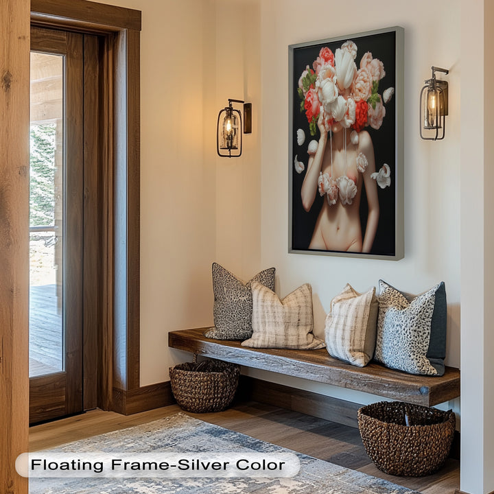Bloomveil – Surreal Nude with Cascading Petals Oil Painting