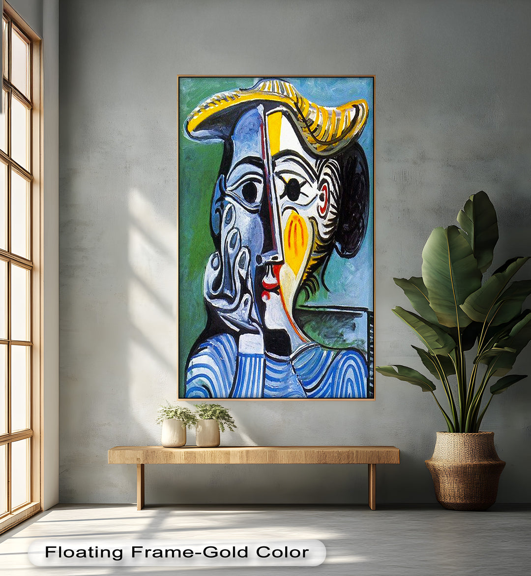 Woman in Striped Shirt – Bold Cubist Picasso Oil Painting