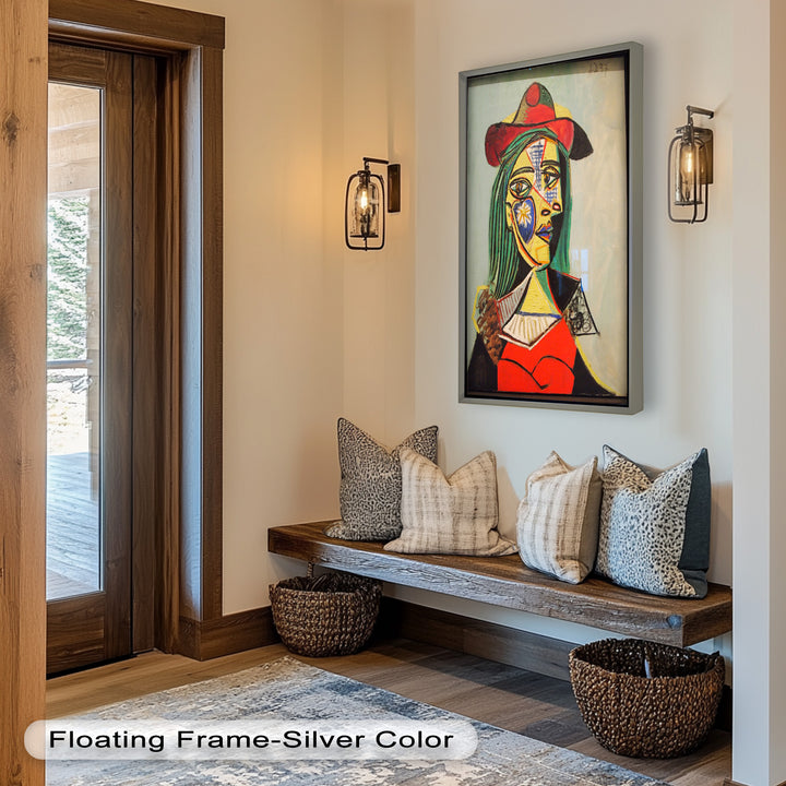 Strahlender Blick – Frau mit rotem Hut, kubistisches Porträt, Picasso-Ölgemälde