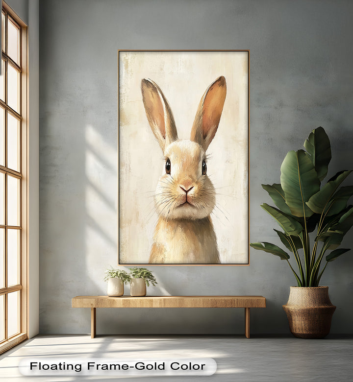 Soft-Gazed Bunny in Cream Hues - Animal Oil Painting