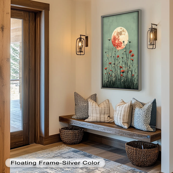 Celestial Wildflowers – Full Moon Over Red Meadow Blooms Oil Painting