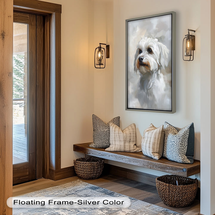Snowy Gaze – White Maltese Portrait Animal Oil Painting