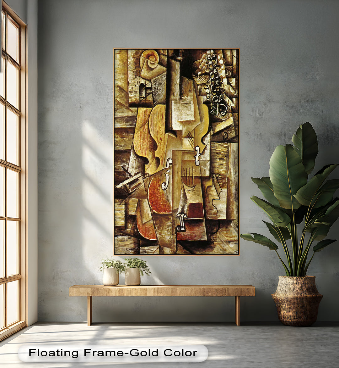 Violin & Grapes Wall Art – Cubist Still Life Oil Painting