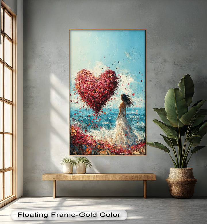 Petals of Love – Romantic Woman by the Sea Love Oil Painting