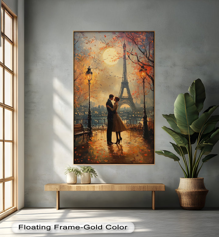 Paris Moonlight – Lovers Beneath the Eiffel Tower Love Oil Painting
