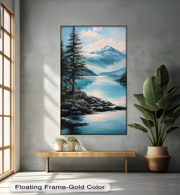Ölgemälde einer Alpenseelandschaft – Wandkunst mit Bergnatur