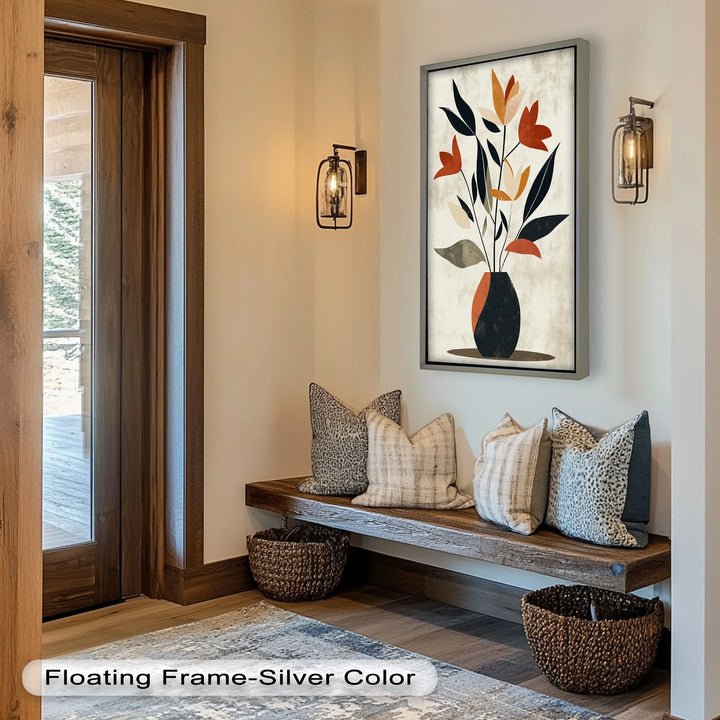 Earthy Boho Floral – Modern Abstract Vase Oil Painting - MyPhotoStation