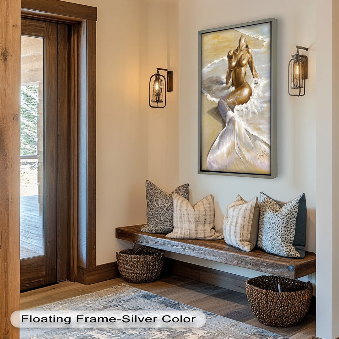 Golden Tide – Sensual Mermaid Oil Painting