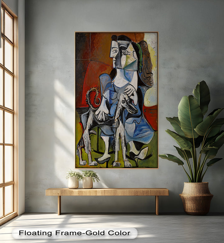 Guardian in Abstraction – Woman with Dog Cubist Oil Painting