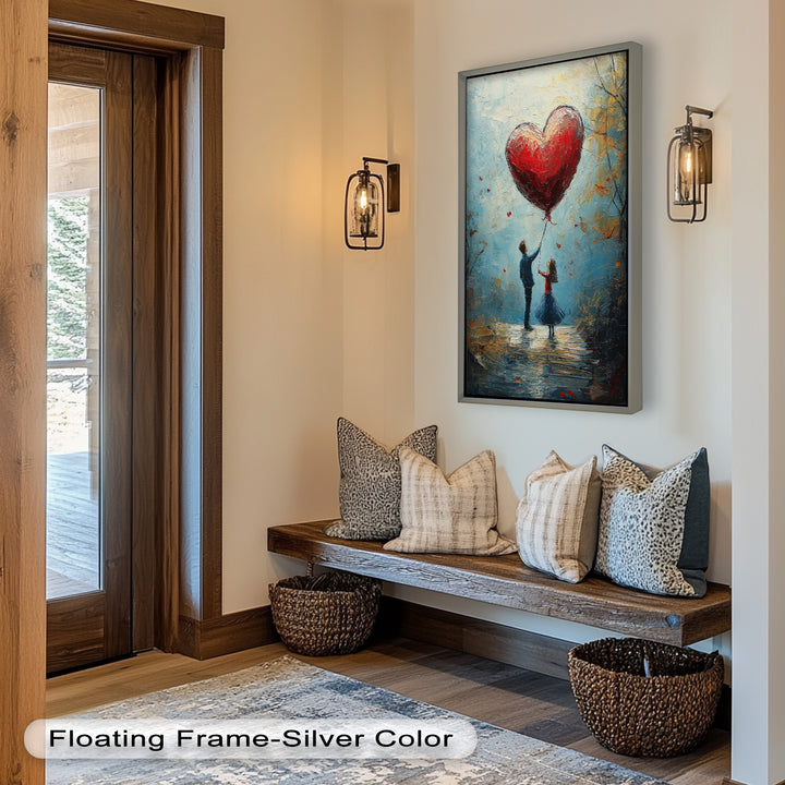 Romantic Red Heart Balloon Scene - Love Oil Painting