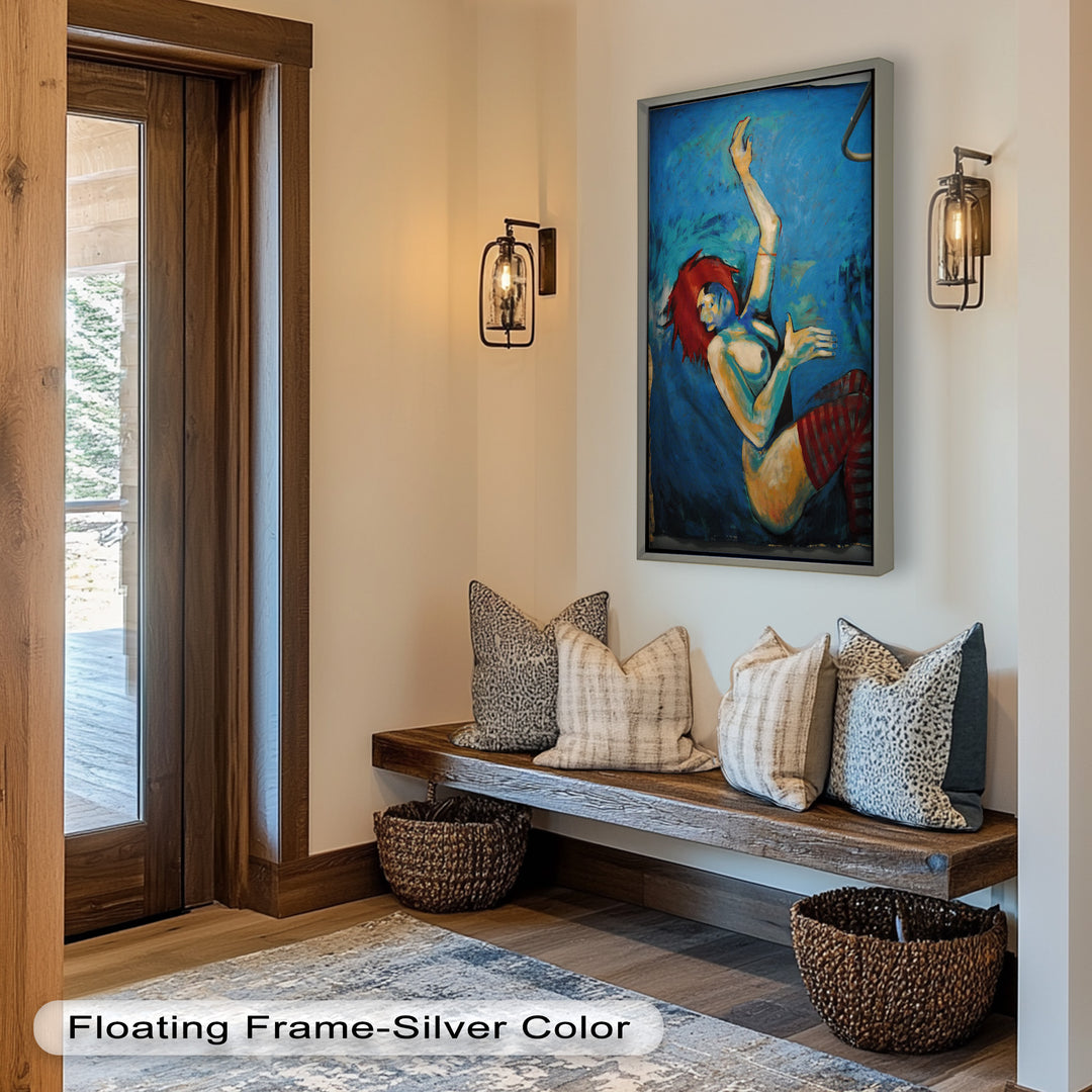 Descent in Blue – Expressionist Female Nude Picasso Oil Painting