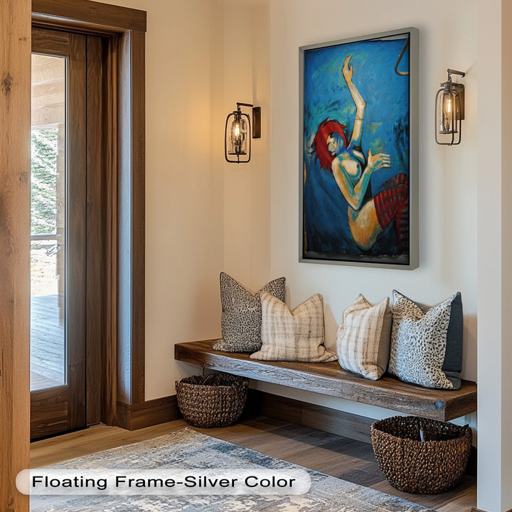 Descent in Blue – Expressionist Female Nude Picasso Oil Painting