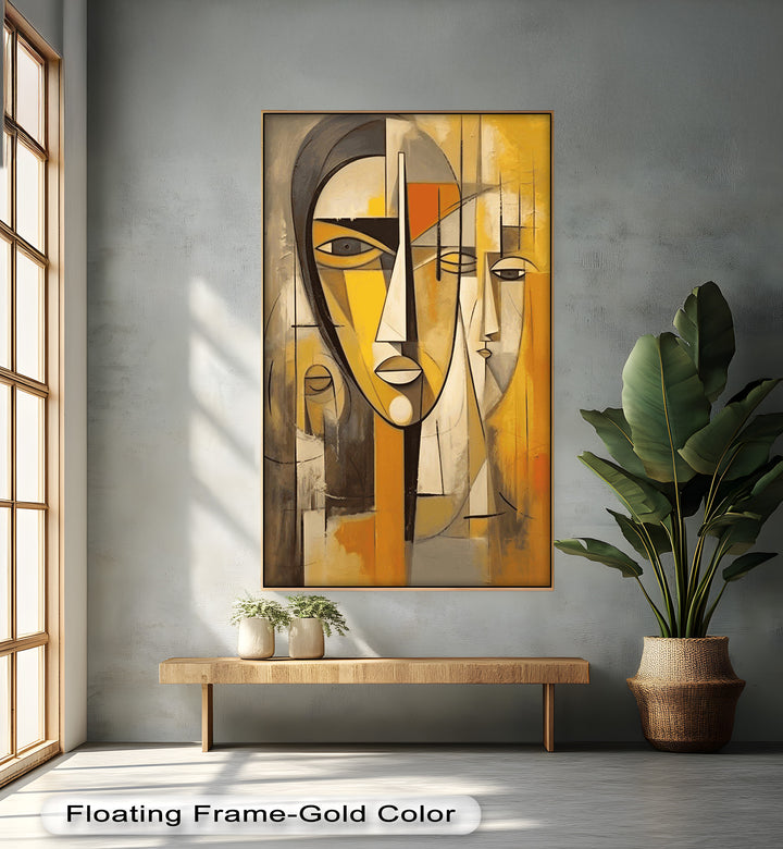 Golden Echoes – Cubist Expression of Faces in Motion Picasso Oil Painting
