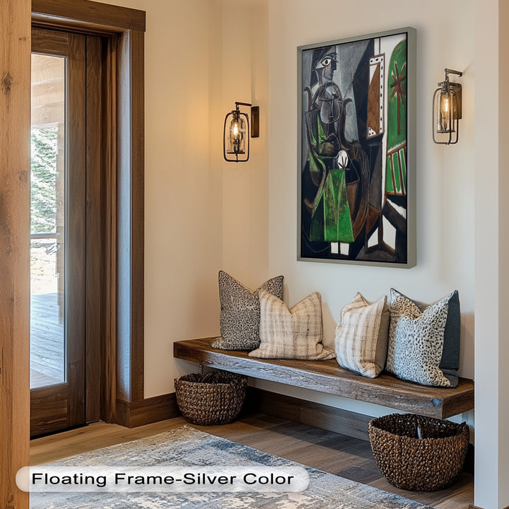 Figure by the Window – Abstract Green Interior Picasso Oil Painting