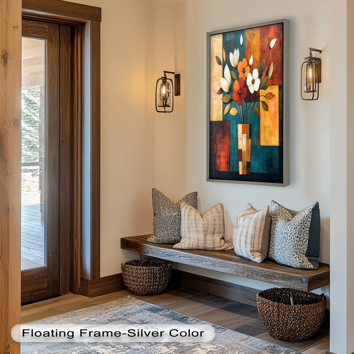 Geometric Bloom – Modern Floral Abstract Oil Painting