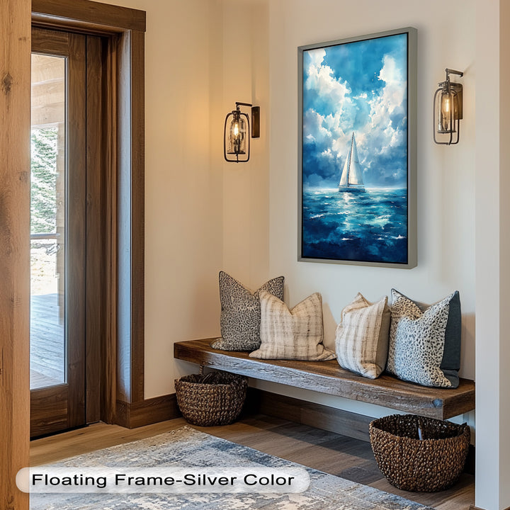 Blue Sky – White Sailboat Oil Painting