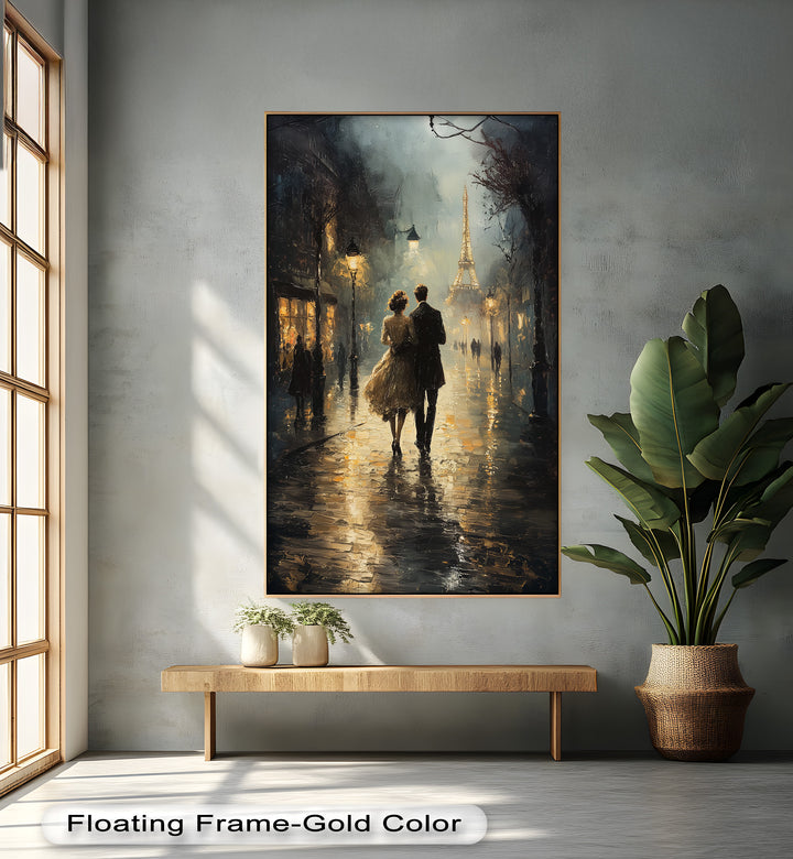 Paris Promenade – Lovers Strolling Toward the Eiffel Tower Love Oil Painting