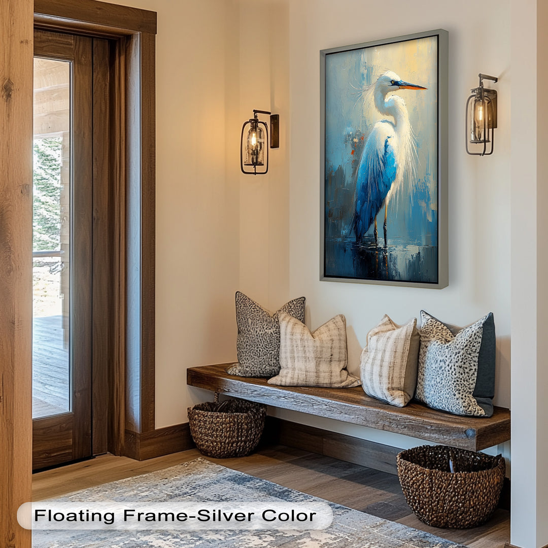 Blue Heron in Abstract – Framed Oil Painting
