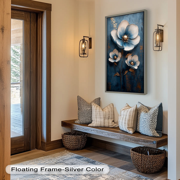 Blue and Gold Flower - Modern Oil Painting